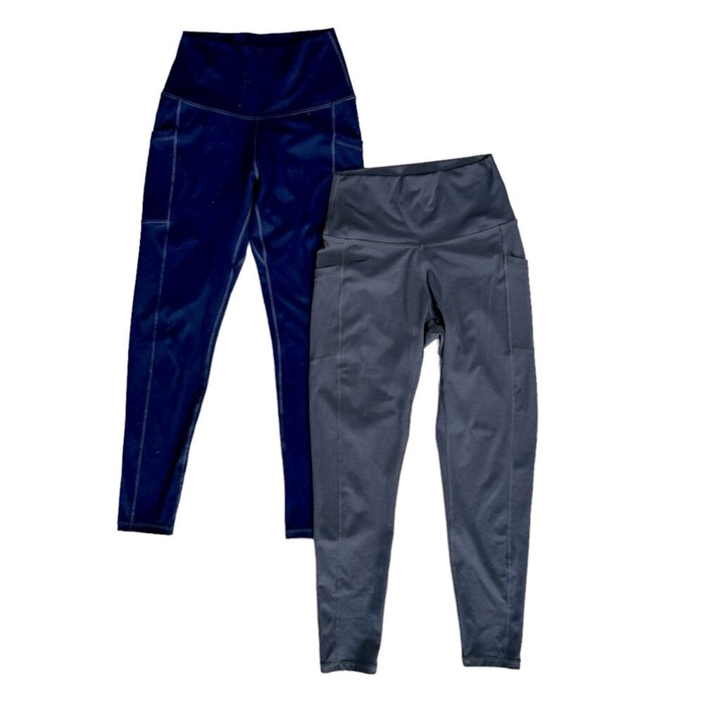 2 Pair of COLORFULKOALA Navy and Charcoal Gray Athletic Leggings Women’s